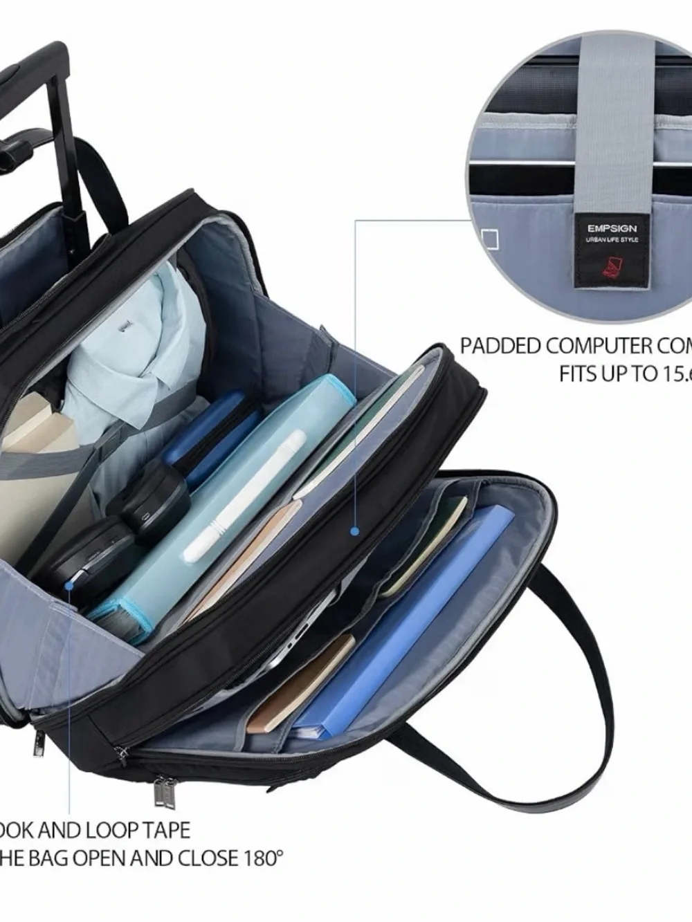 Black Quilted Carry-On Laptop Bag with Trolley Sleeve